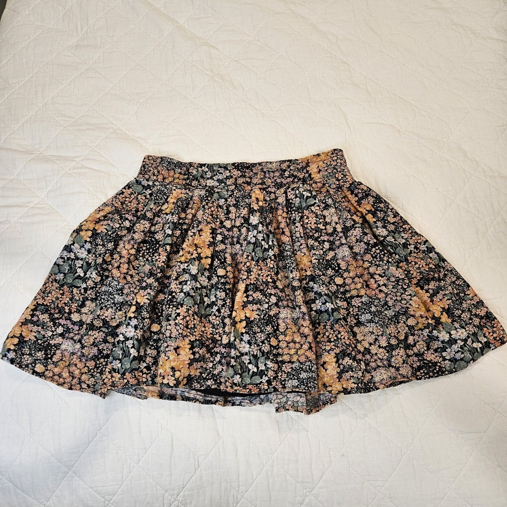 American Eagle Linen Ditsy Floral Mini Skirt A-Line Girly Black Pink Size Medium